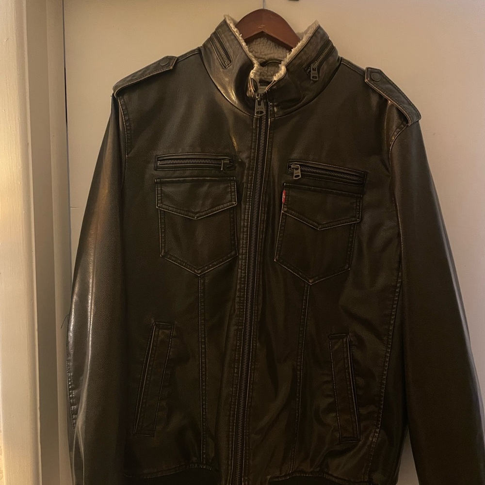 Levi's Brown Leather Jacket Shearling Lined - image 4